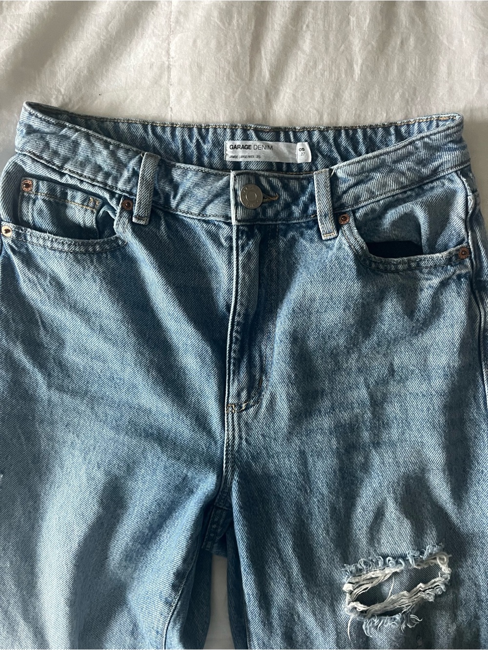 Garage Denim Wide Straight Leg Ripped Jeans